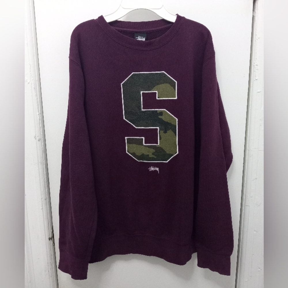 Stussy S Logo Camo Crewneck Sweater Sz Large